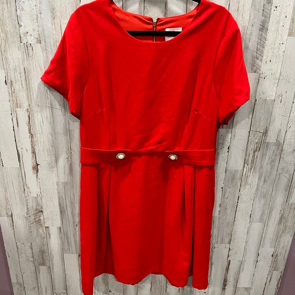 Julie Brown Red Retro 60s Pearl Button Holiday Dress Womens 12 Christmas